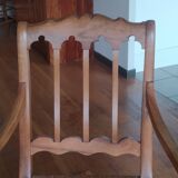 antique cherry and straw armchair with cathedral back