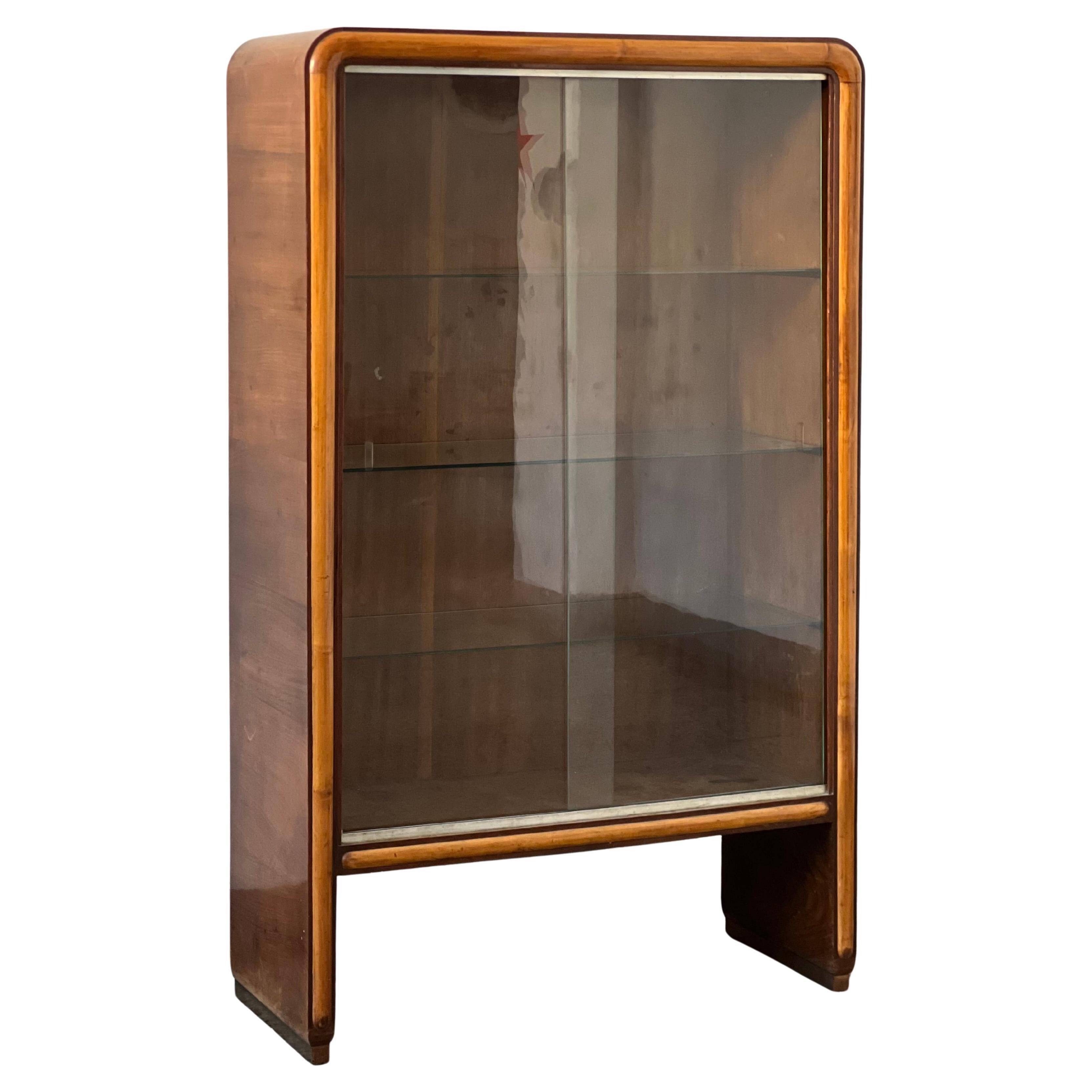 1940's Italian cabinet credenza bar display with glass door art deco style