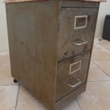 Old industrial furniture in rusty effect metal with two drawers on casters