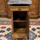 19th-century bedside table in walnut, oak, and marble top.