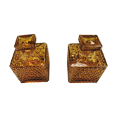 Lot of 2 vintage carafes in amber glass