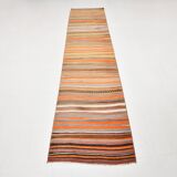 Orange Green Striped Pattern Vintage Runner Rug, 69x325Cm