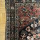 Antique handmade Hamadan Persian rug, ivory medallion on dark background 148x103.