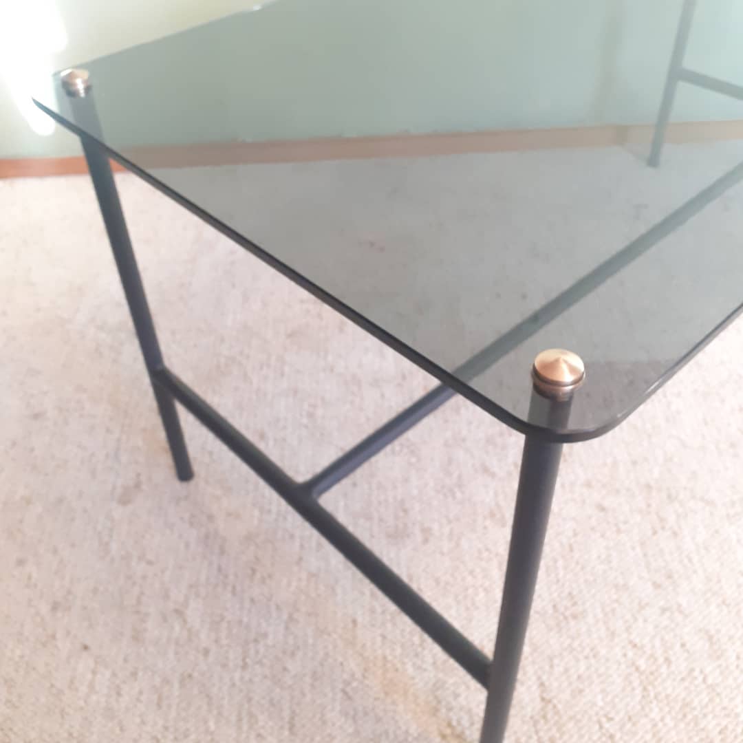 Glass and steel coffee table, Pierre Guarche, Steiner edition design circa 1950
