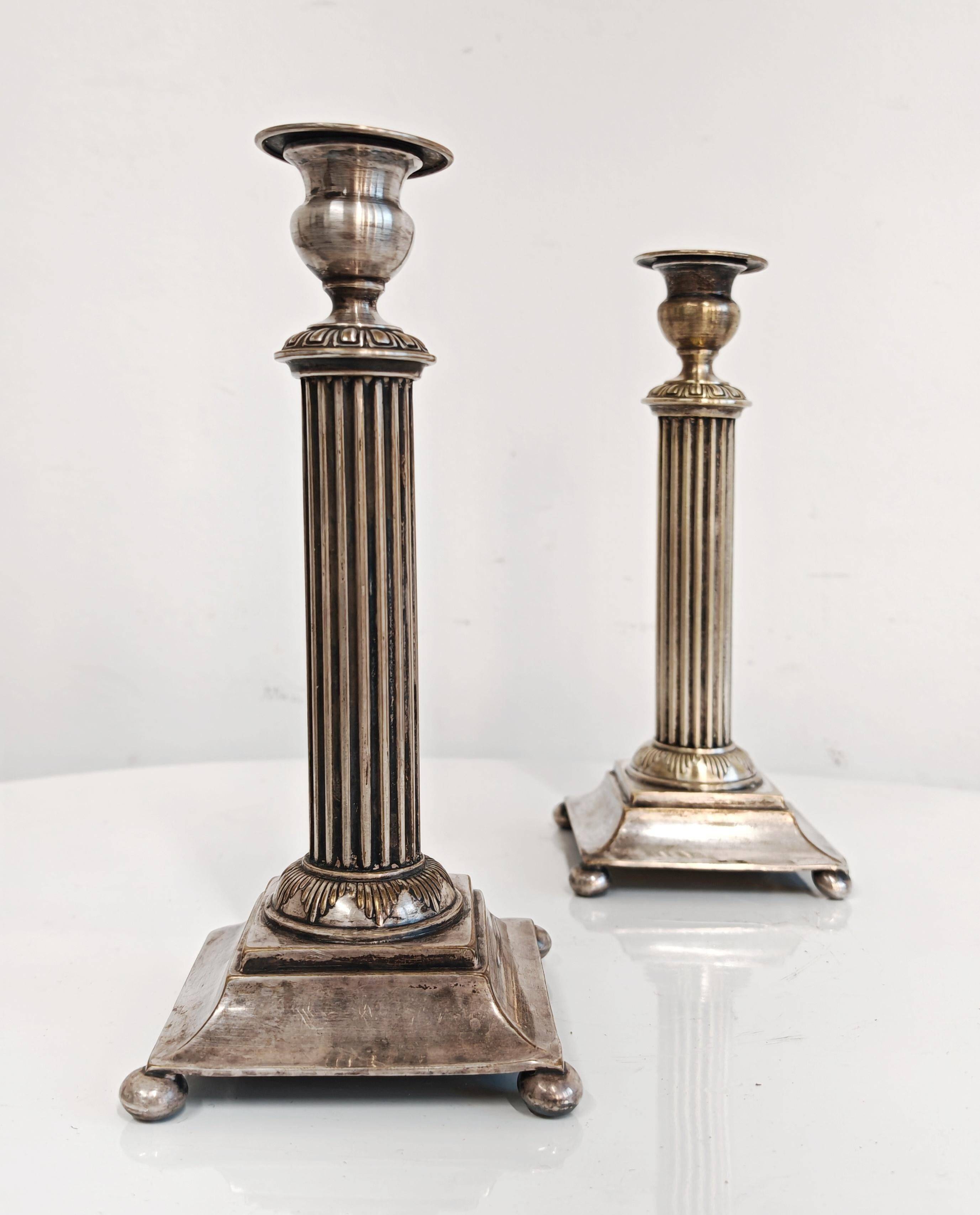 Pair of antique silver candlesticks Diana Silver Vienna 19th century