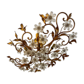 Lamp Suspension golden brass Coco Chanel flowers Crystal