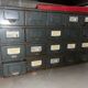 Industrial metal workshop cabinet, 20 drawers, original patina.