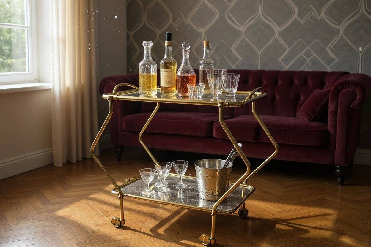 Italian mid-century 1960s brass rolling bar cart