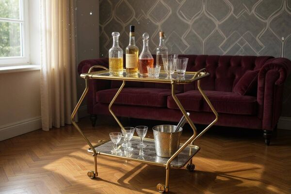 Chariot Bar à roulette en laiton design italien mid-century 1960