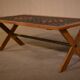 Ancienne table basse de mobilier urbain en chêne et fonte 1950's