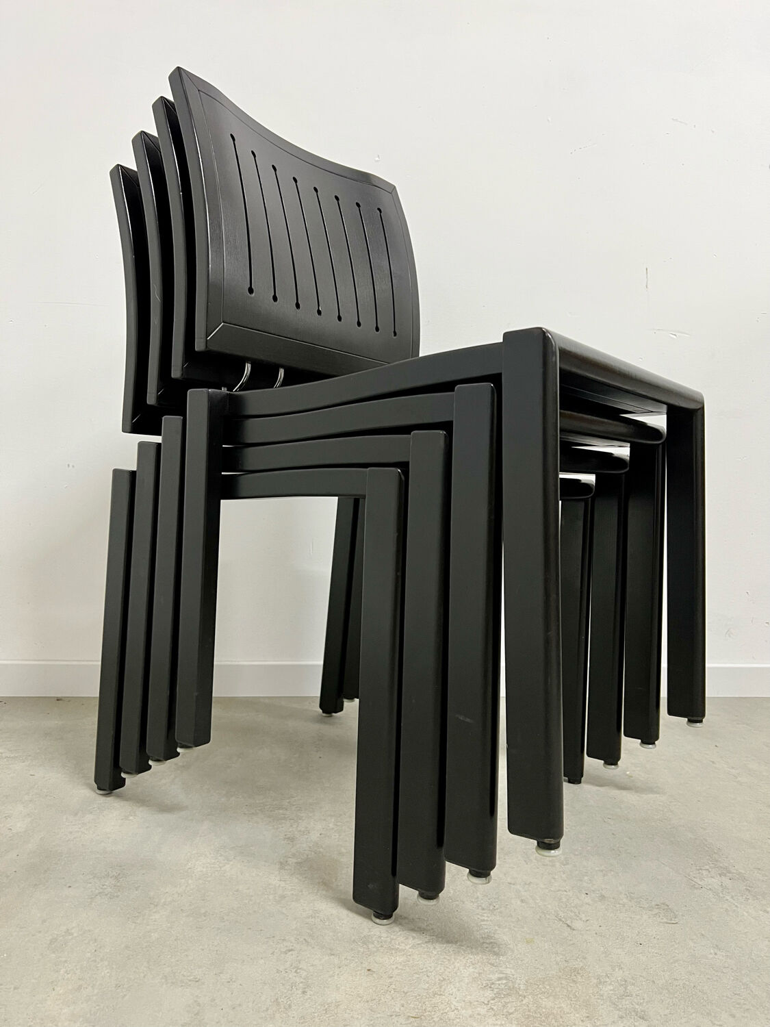 Lot 4 old vintage design chairs Dieticker Bruno Rey black wood year 70