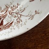 Antique KG Luneville round serving dish, sepia hummingbird
