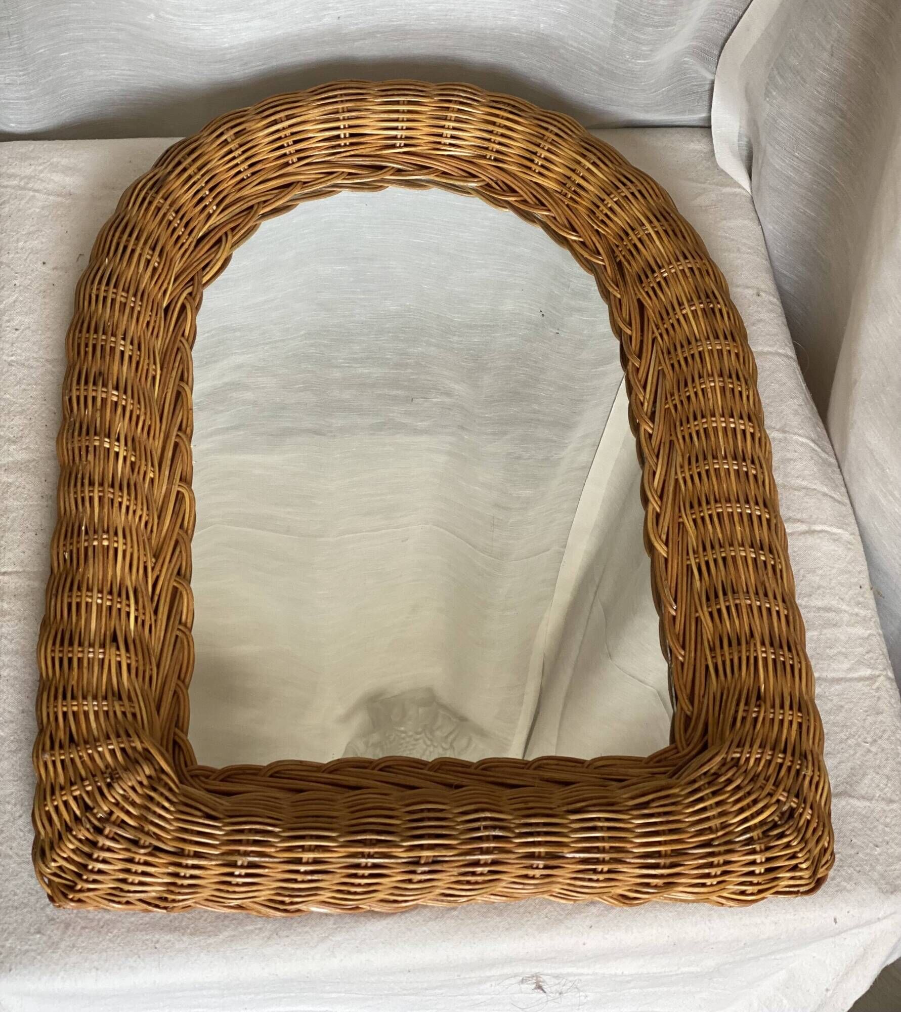 Vintage 1970 woven rattan mirror