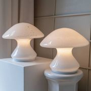Set of 2 mushroom table lamps with silver details - vintage Murano glass - Space Age design - 1970s