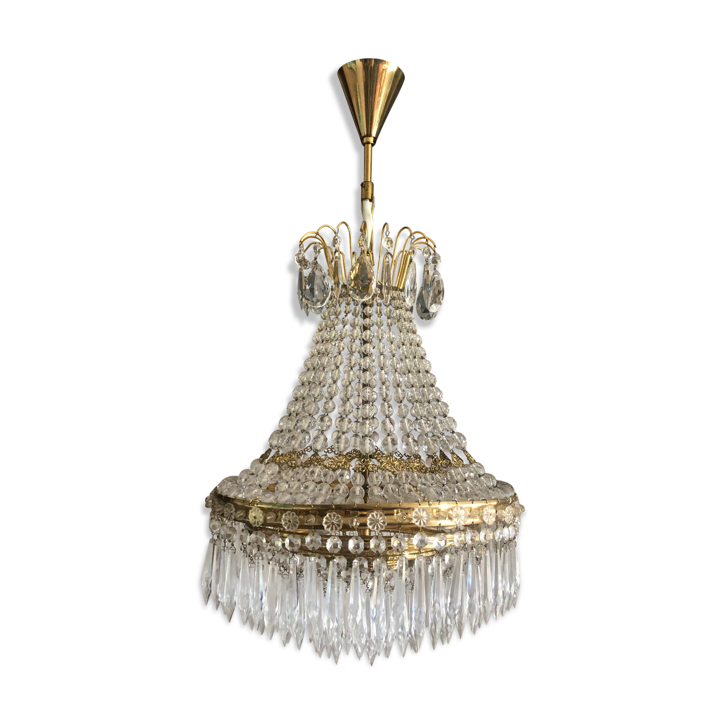 Crystal and brass chandelier