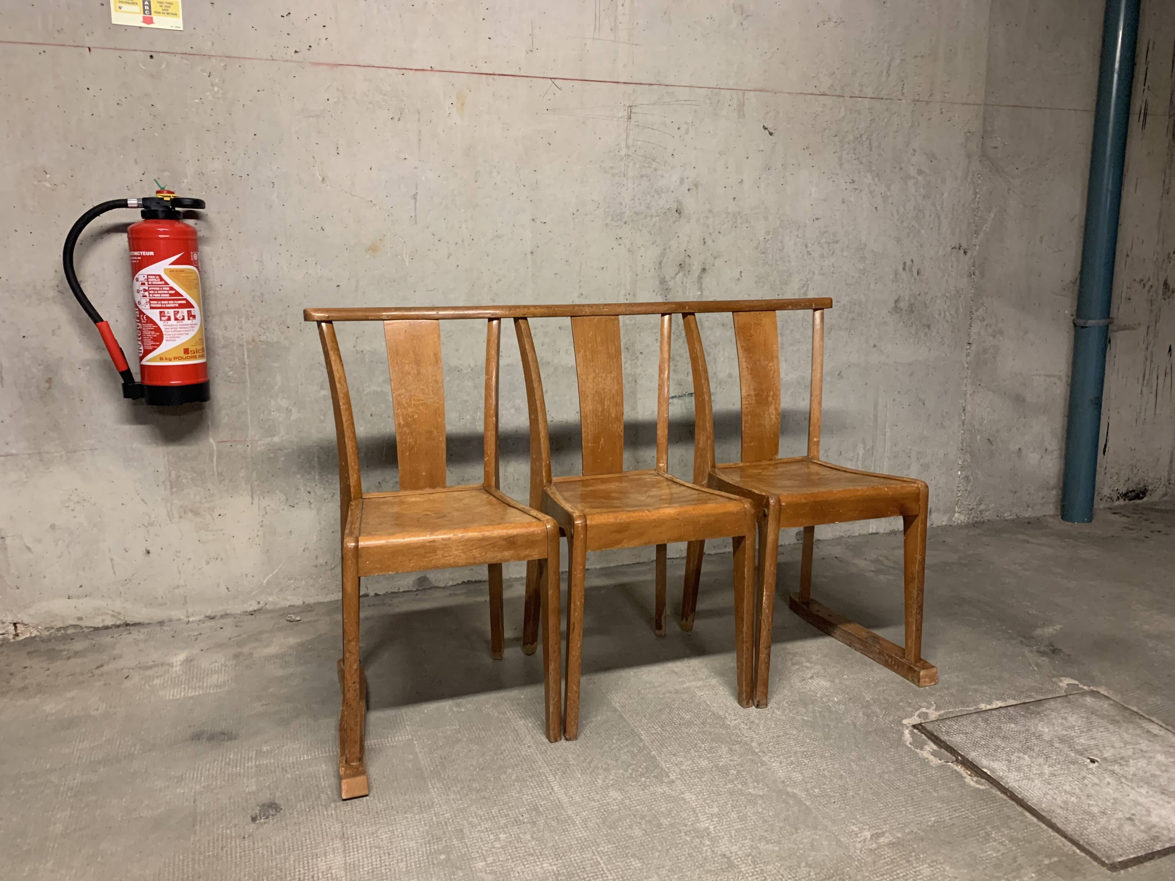 STELLA bench with three Vintage chairs in Retro Wood