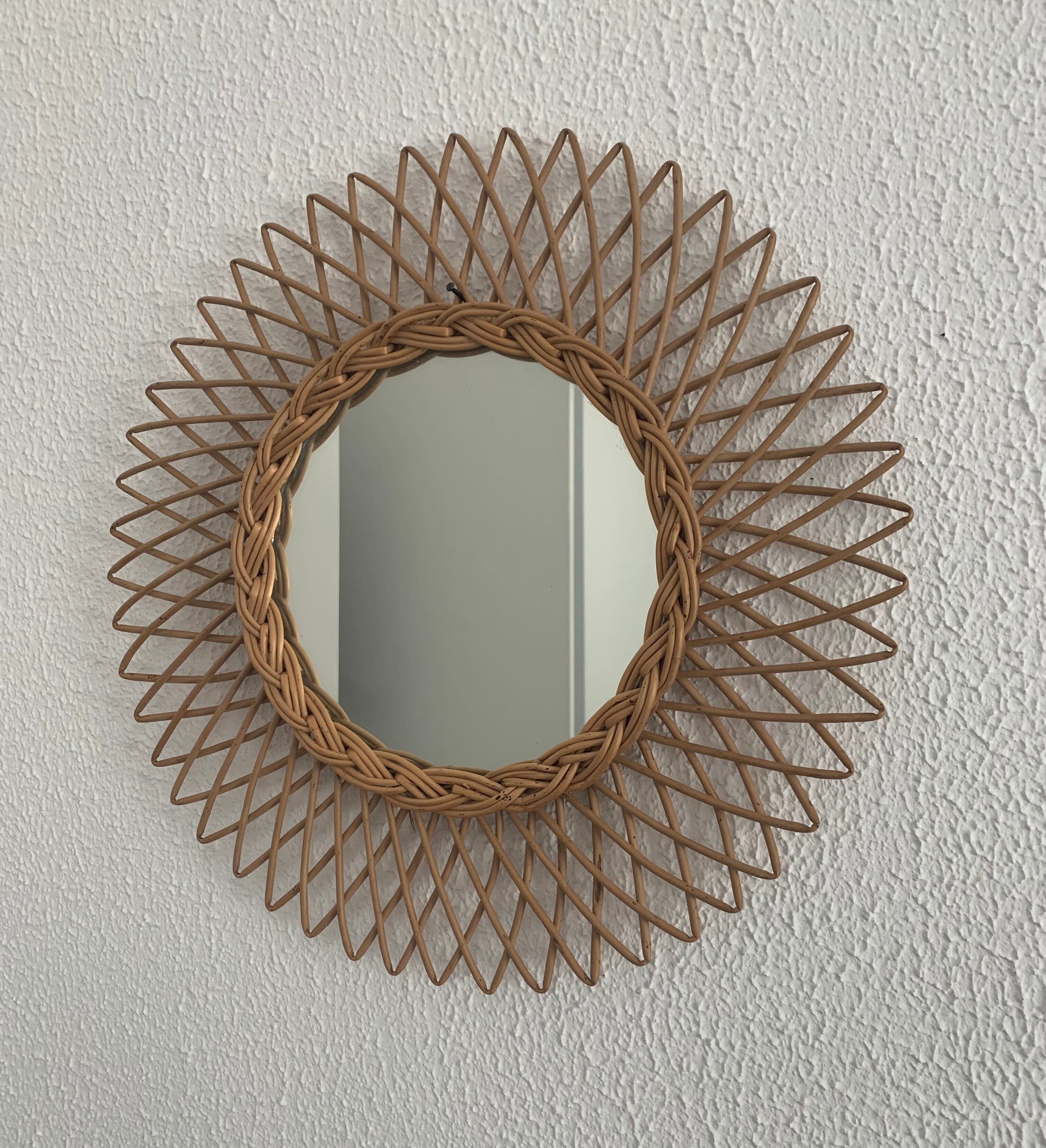 Vintage mirror 1960 sun rattan wicker - 40 cm