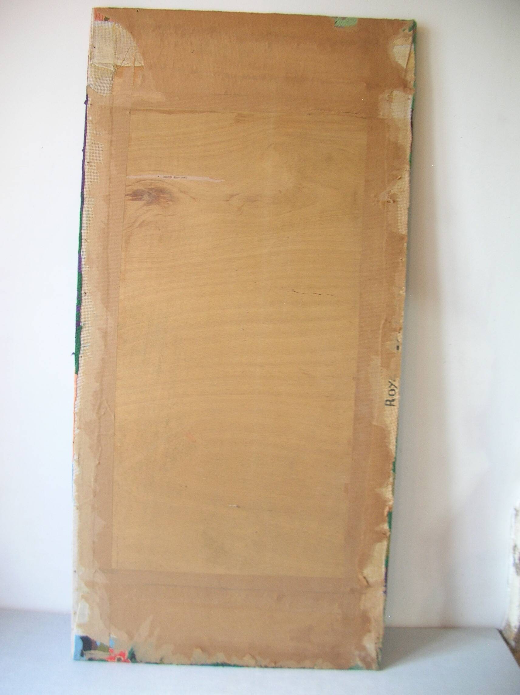 Old canvas tapestry made from a group of pink flamingos 102 cm vintage decoration 1970