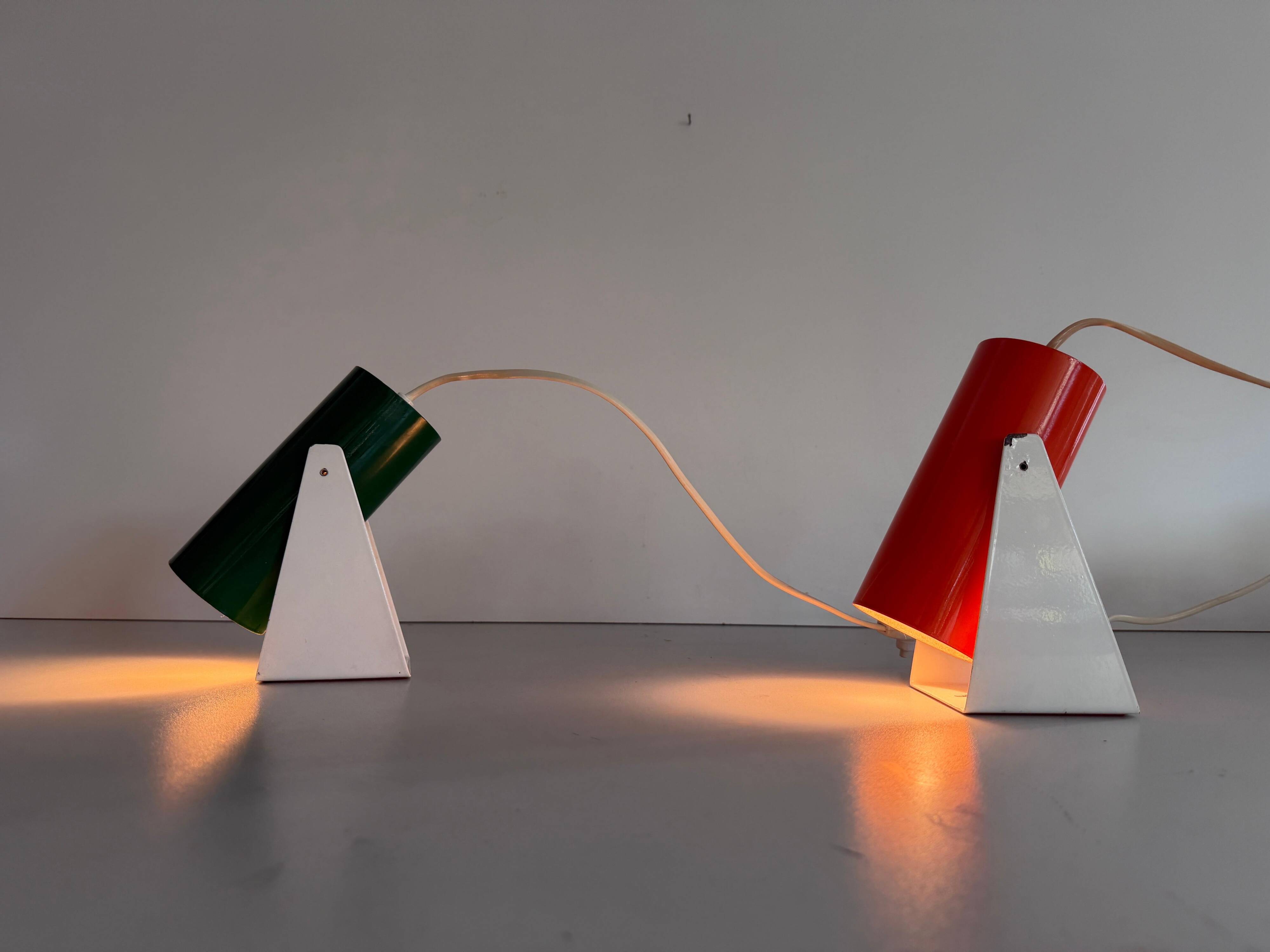 Pair of table lamps or wall lights in metal by Greene & Greene, 1970s, Germany.