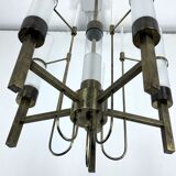 Sciolari, five arms brass and glass tube chandelier. Italy 1960s