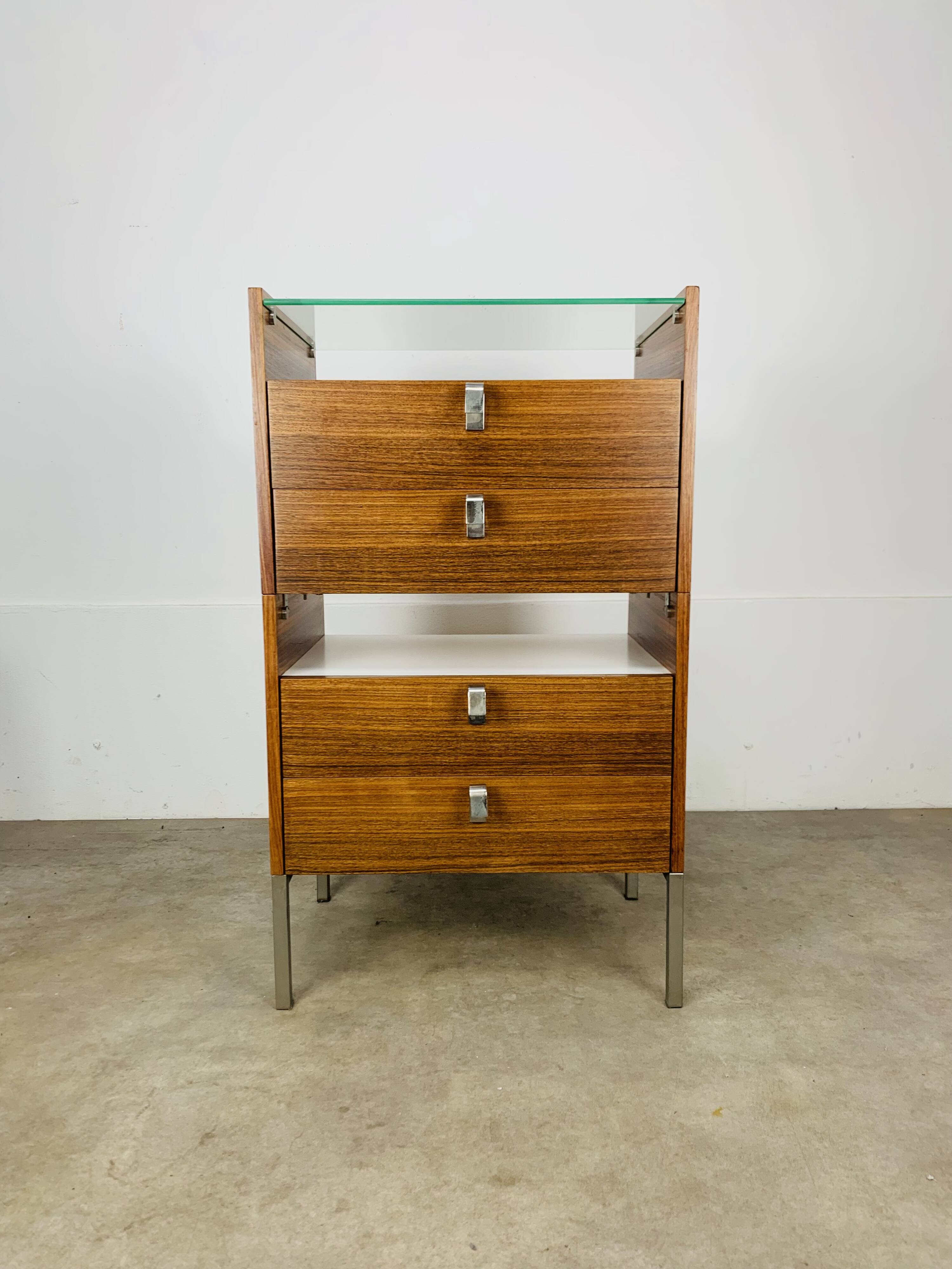 Rosewood and glass chest of drawers, 1960s, Scandinavian storage furniture.