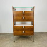 Rosewood and glass chest of drawers, 1960s, Scandinavian storage furniture.