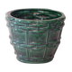 Green enamelled ceramic diramic pot cache signed b. Letalle, Saint Clement, France, numbered 4086.00, basket model, old