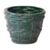 Green enamelled ceramic diramic pot cache signed b. Letalle, Saint Clement, France, numbered 4086.00, basket model, old