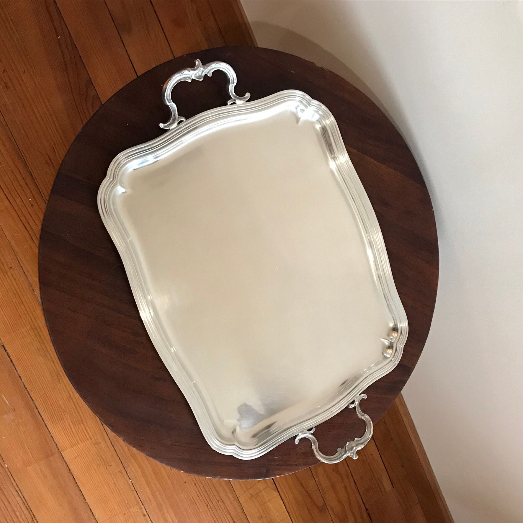 Silver metal serving tray