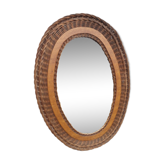 Miroir en osier années 60 vintage 52x36cm