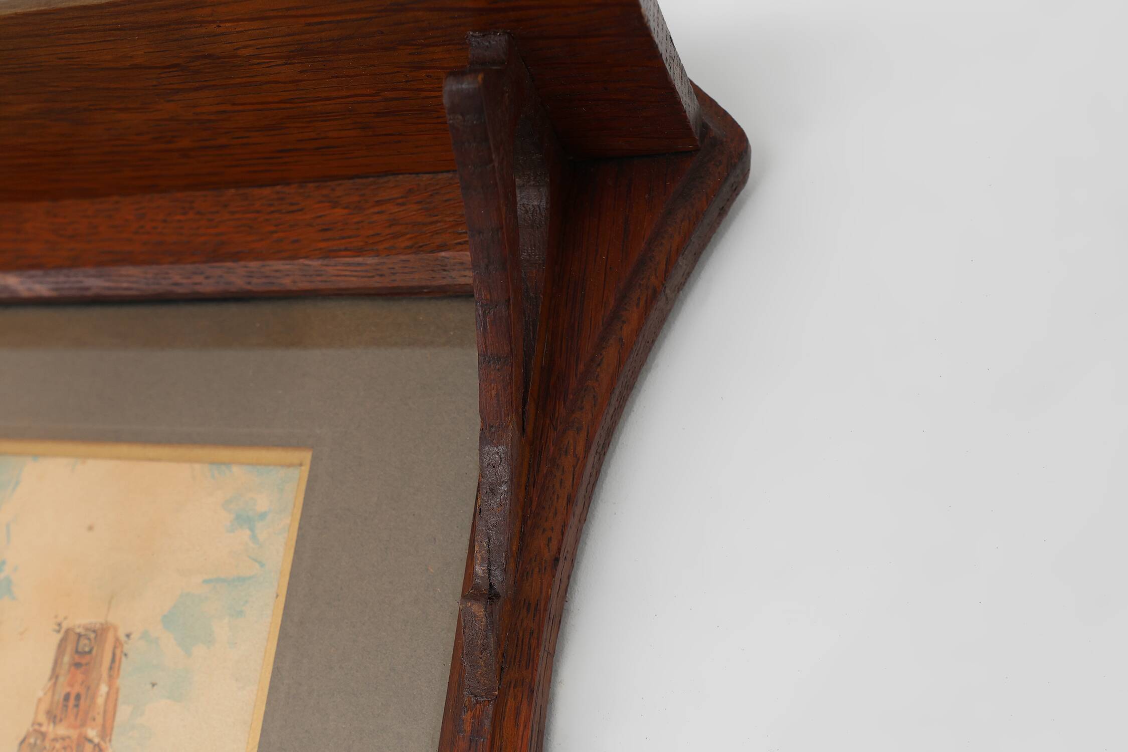 Art Nouveau Wall-Mounted Coat Rack with Framed Watercolors by Cassier, Belg