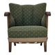 Fauteuil danois des années 1950, mobilier d'origine vert/beige en laine, bois de chêne.