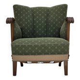 1950s, Danish armchair, original green/beige furniture wool, oak wood.