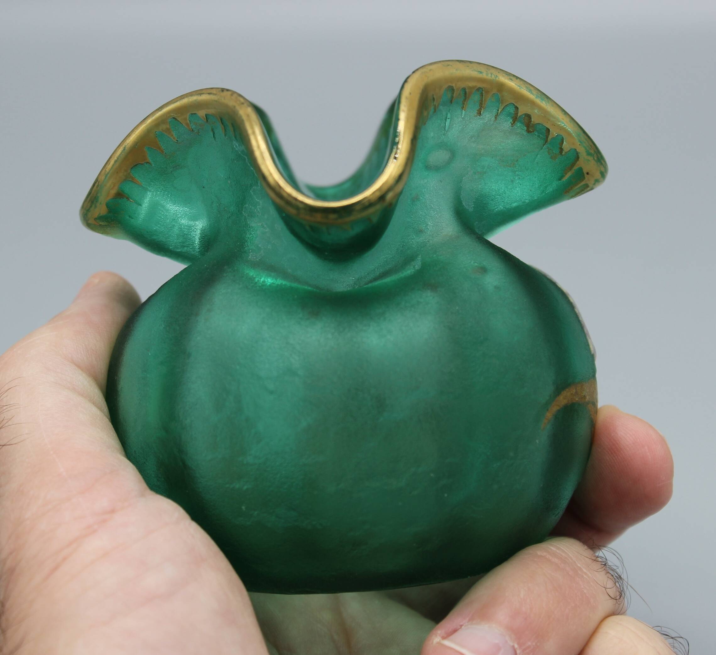 old small frosted glass ball vase floral art nouveau decor legras mont