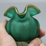 old small frosted glass ball vase floral art nouveau decor legras mont