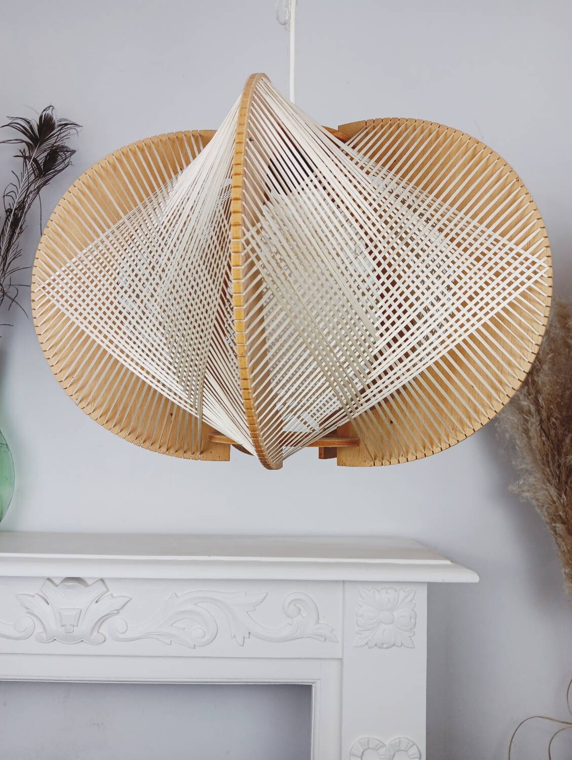 Vintage wood and wicker suspension design