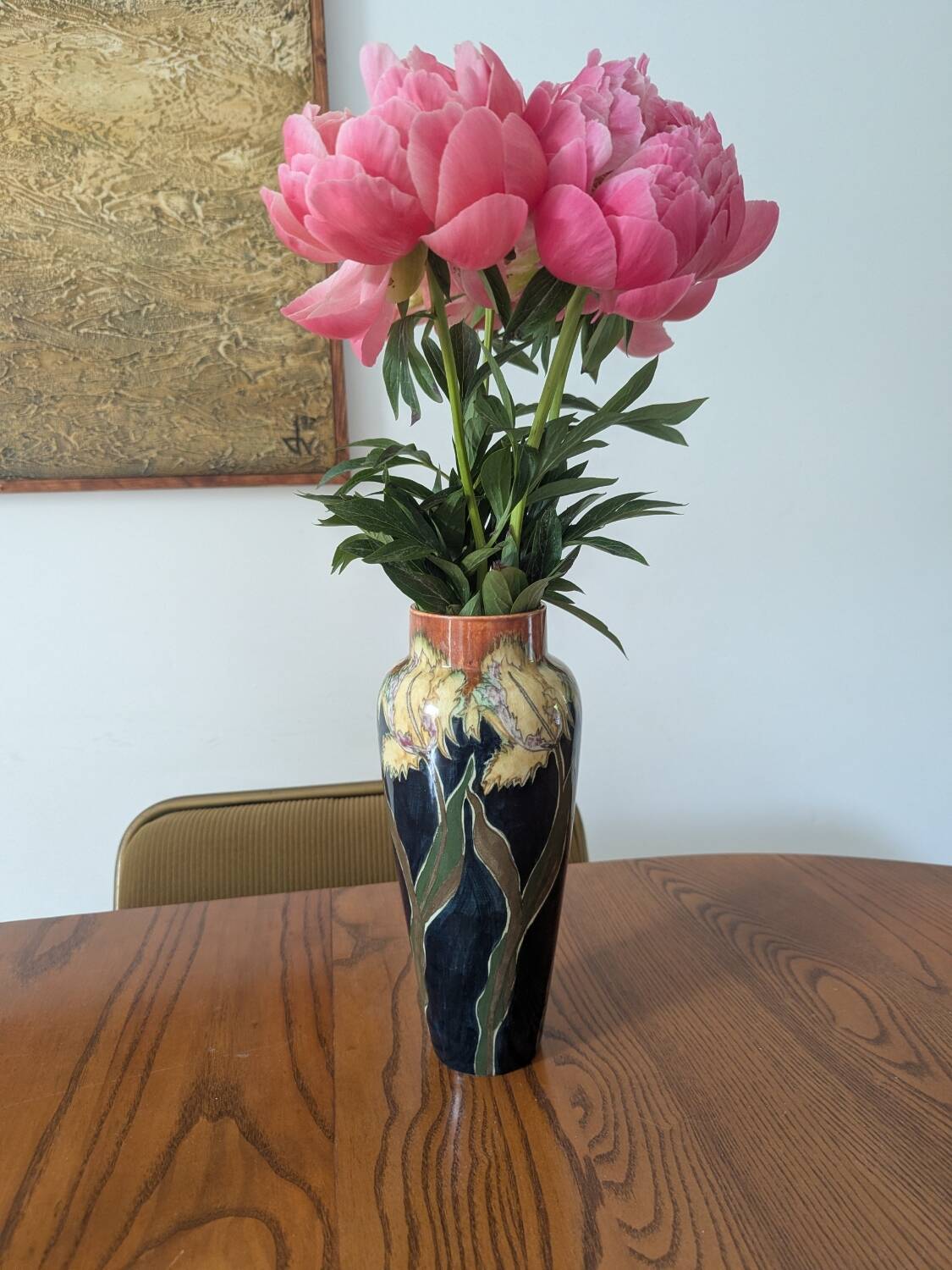 Art Nouveau vase in glazed ceramic, floral decoration, Gouda type, circa