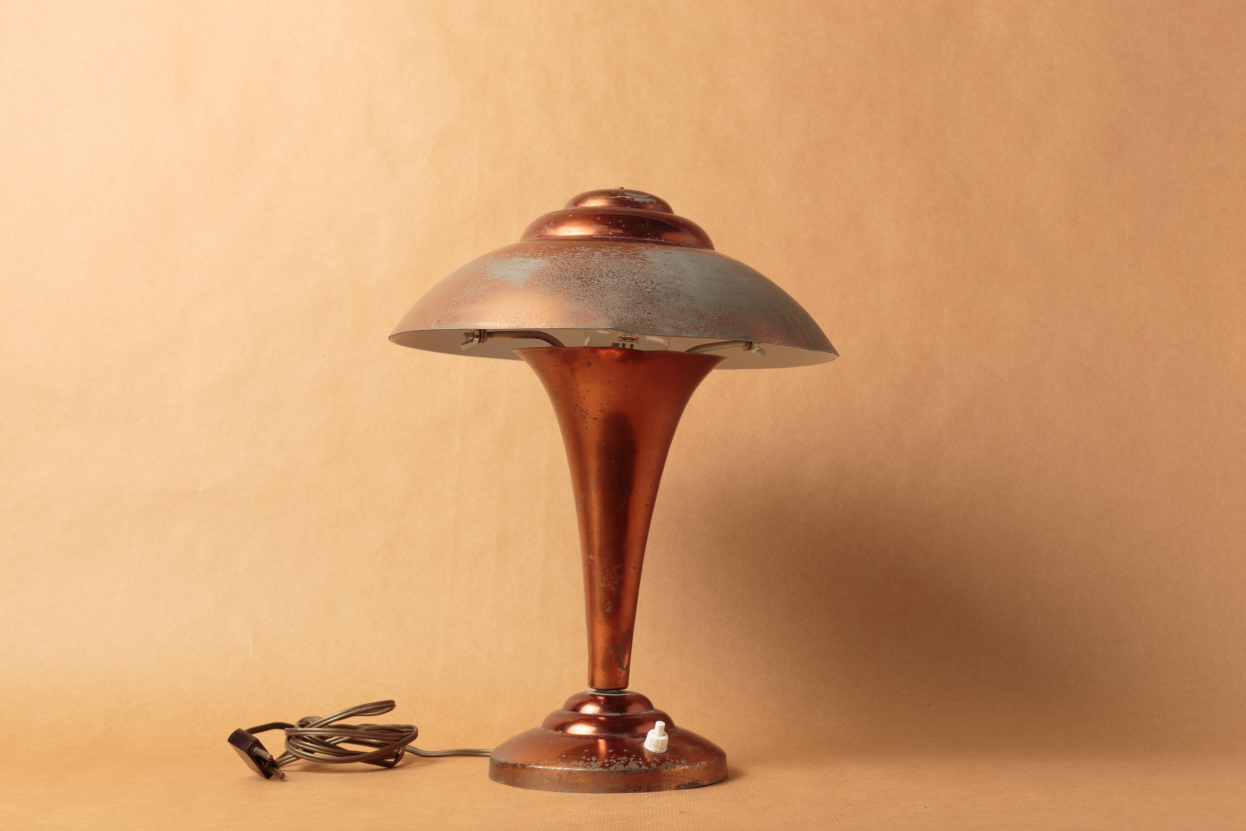 Desk lamp mushroom copper metal art deco 1930 1940