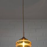 1 of 2 hand blown amber glass pendant lamp / redesign vintage hanging light