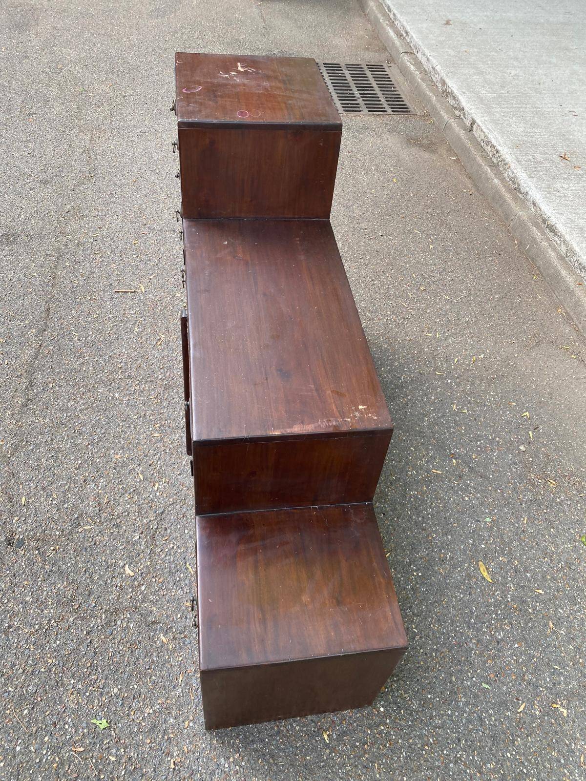 Asian-inspired staircase furniture in solid teak from the 1980s.