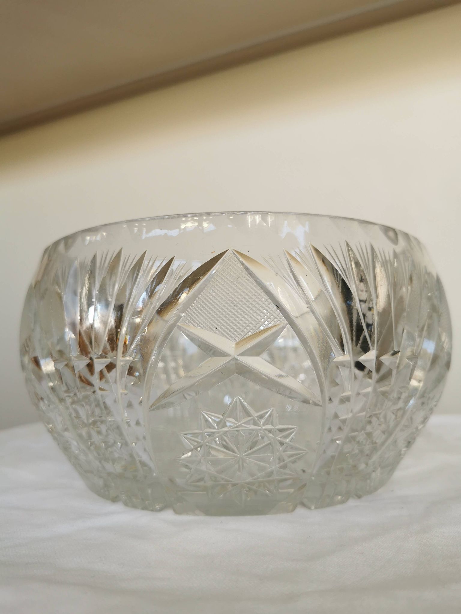 Vintage 1970s Lead Crystal Bowl: Bohemian Table Centerpiece
