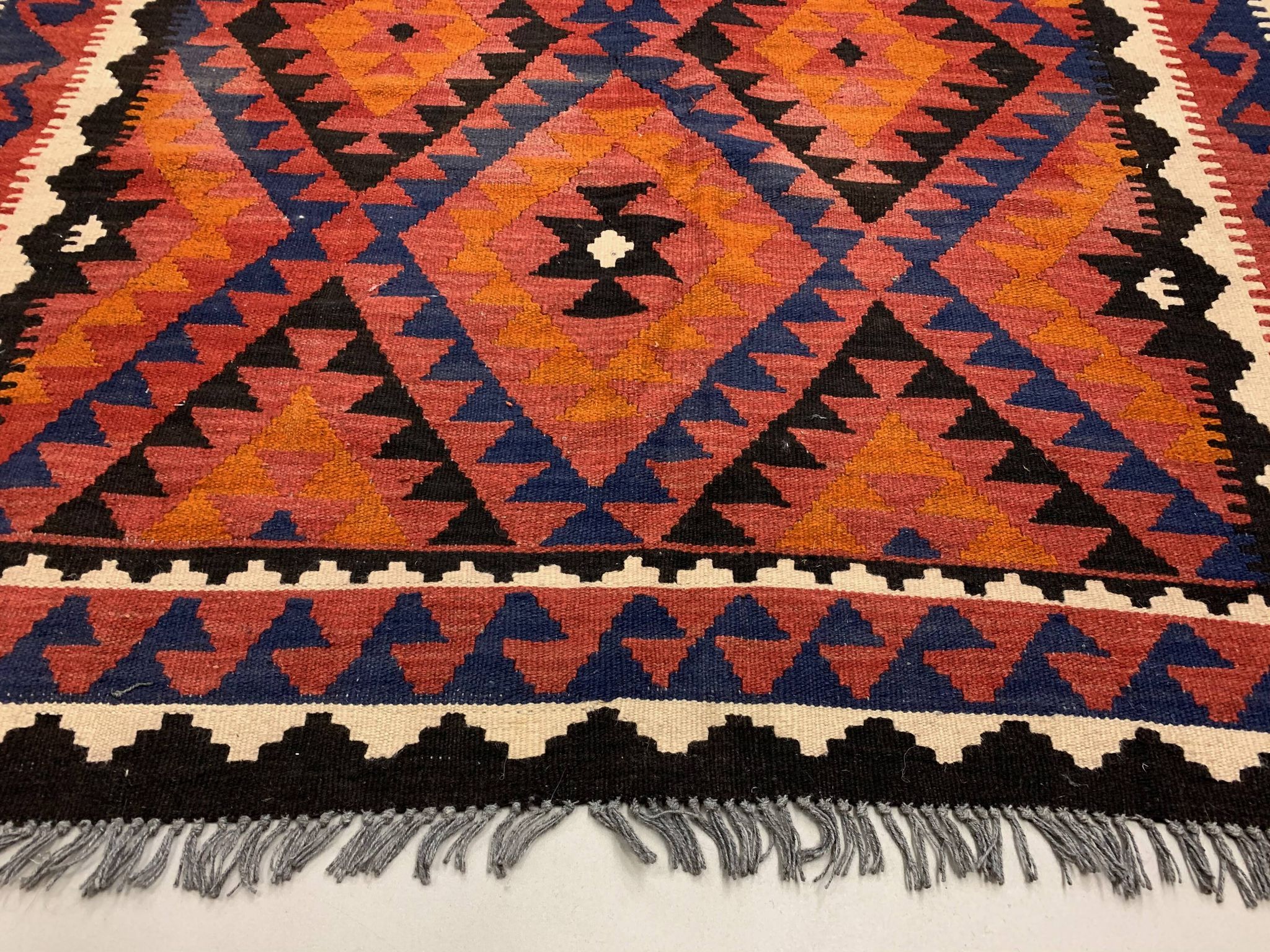 Vintage Afghan Tribal Kilim Wool Rug 252x154 cm Red, Orange, Brown, Black Large