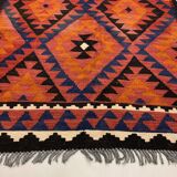 Vintage Afghan Tribal Kilim Wool Rug 252x154 cm Red, Orange, Brown, Black Large