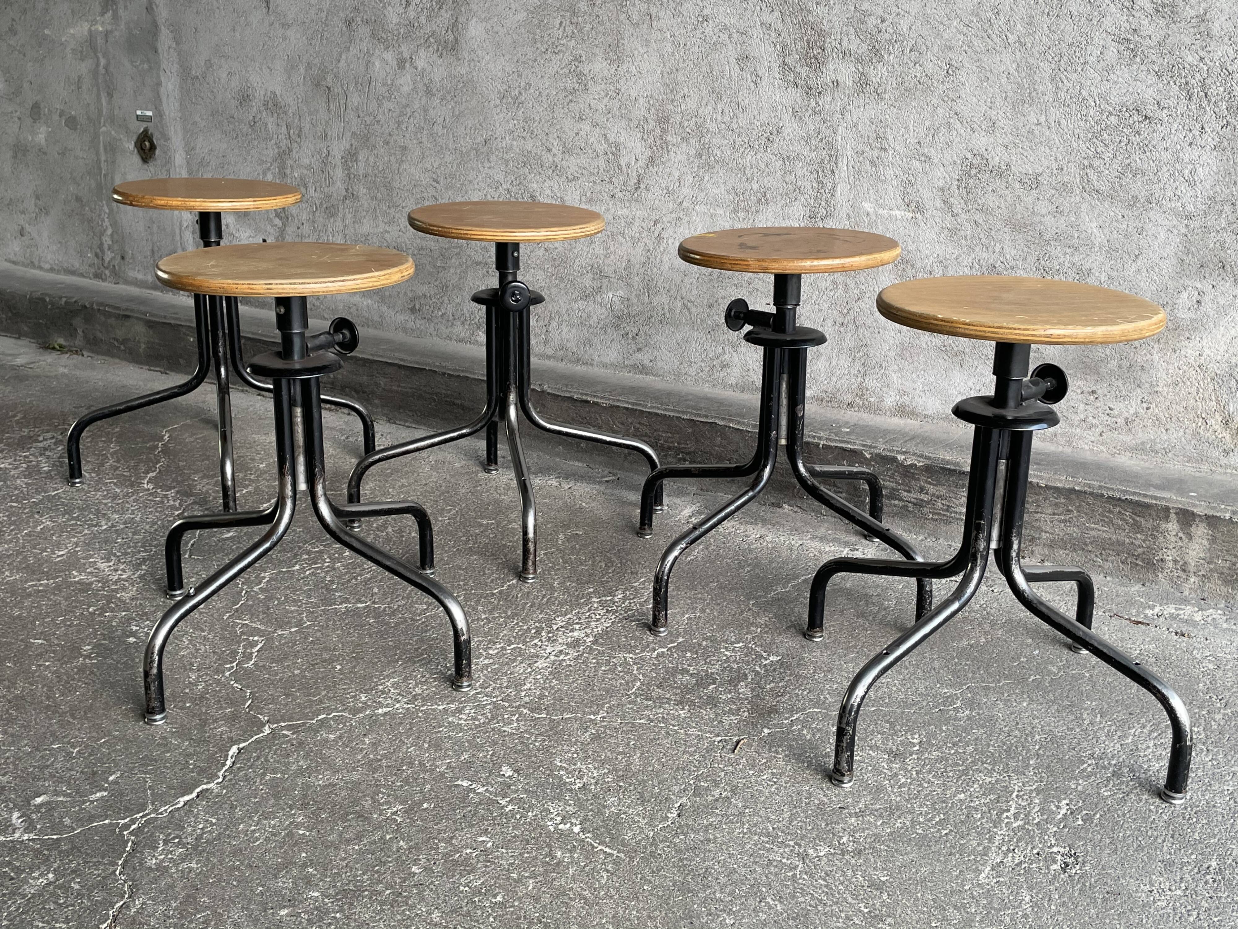 Set of 5 flambo adjustable industrial stools