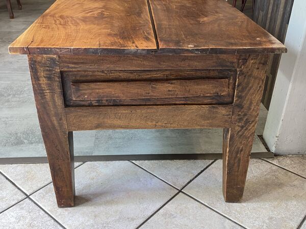 Table basse de ferme rustique bois massif avec 2 tiroirs 1930