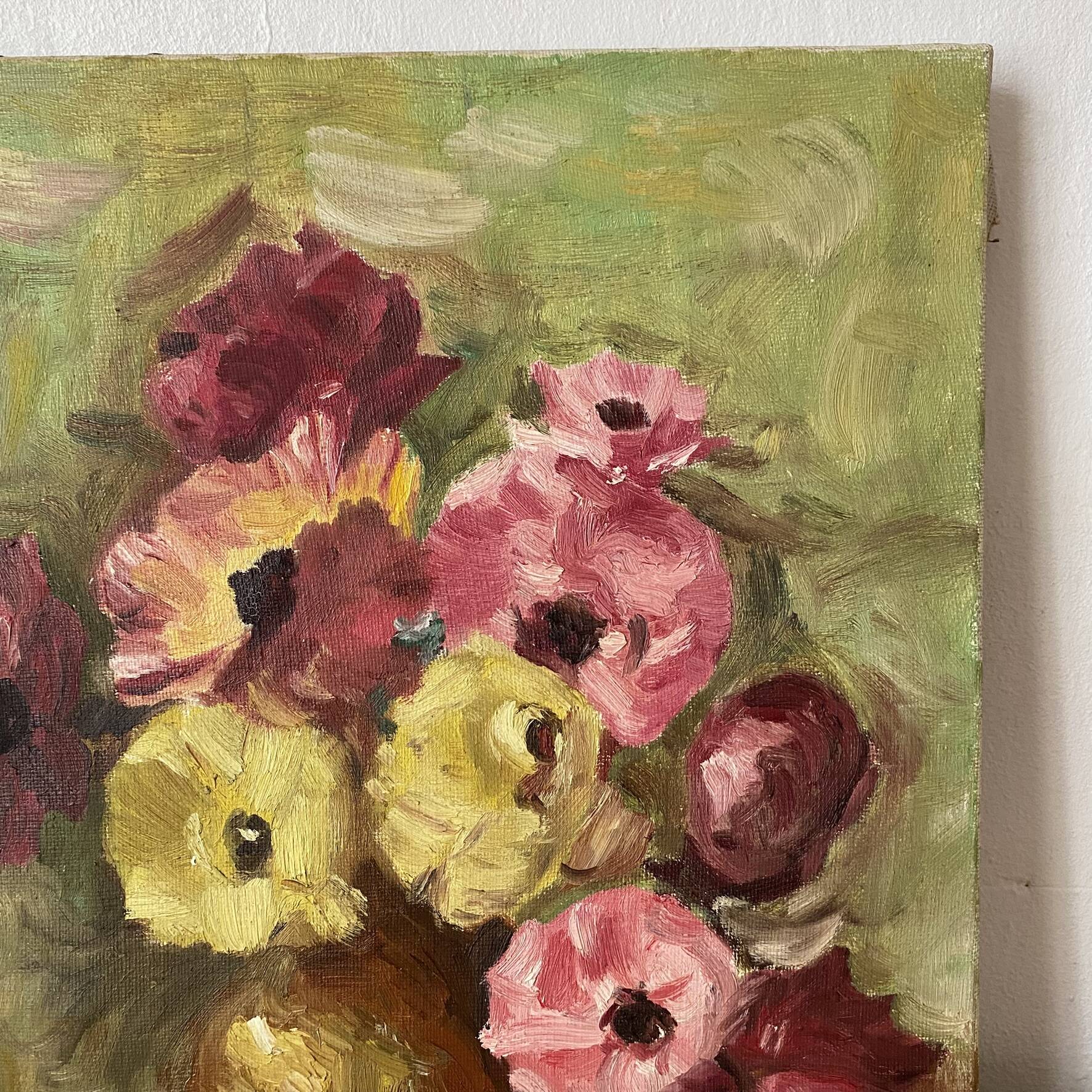Painting bouquet, oil on canvas on frame flowers 35X27.