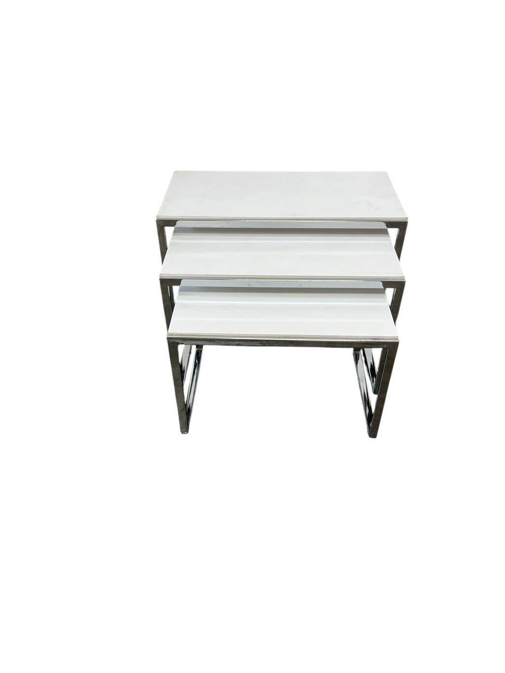 Set of 3 vintage nesting tables / chrome/marble side tables.