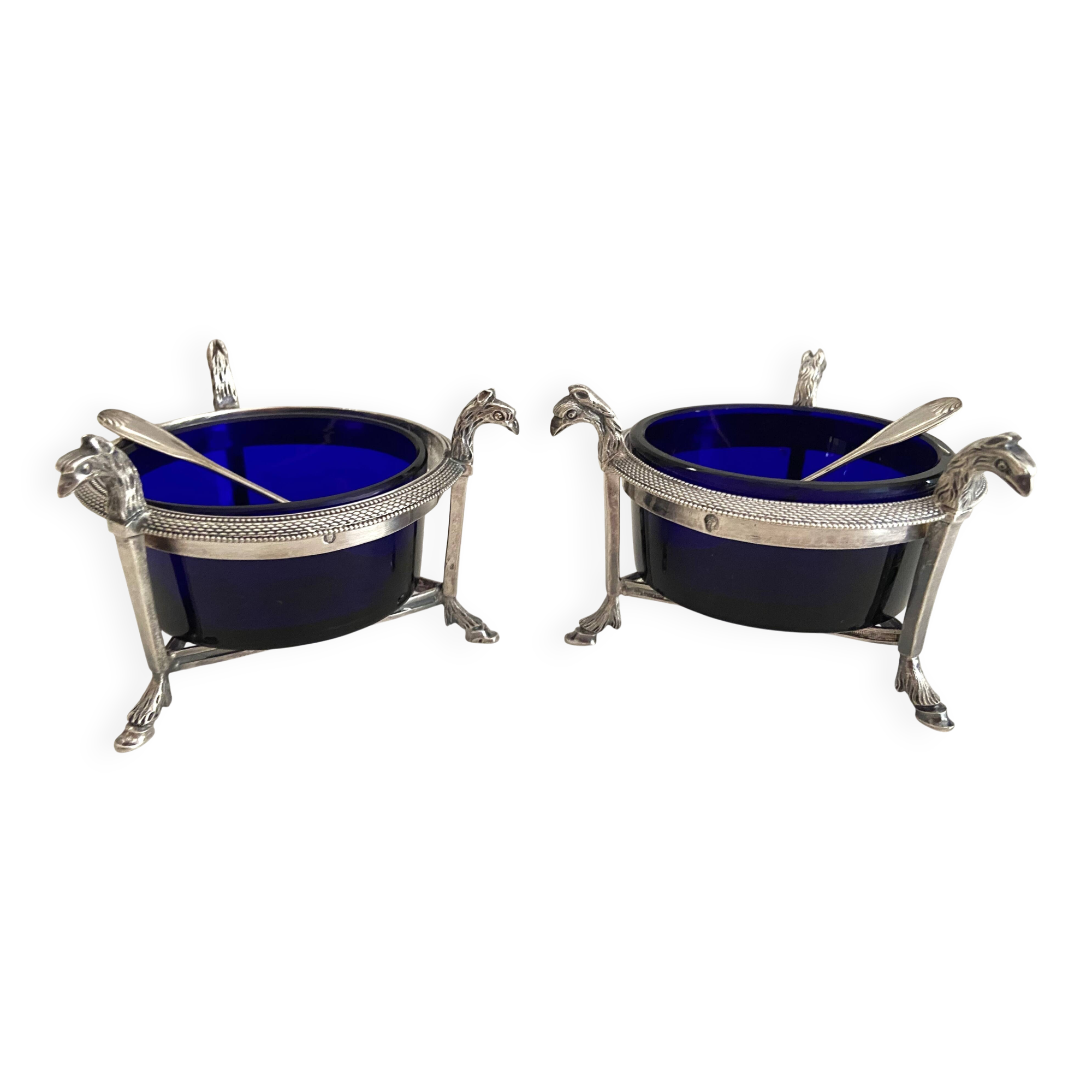 Salières en argent massif (950°/°°°) poinçon 1er coq, époque Empire Consulat