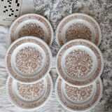 6 assiettes à dessert vintage fleuries – Codec – Décor brun rustique