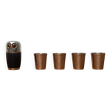 Set of 5 metal shot glasses in German owl style from the mid-century, 1960s.